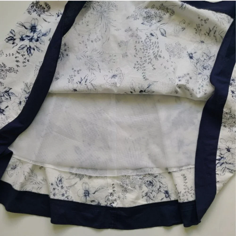 Floral Sundress Dress 3 Floral Navy Blue White Cotton Milkmaid Coquette